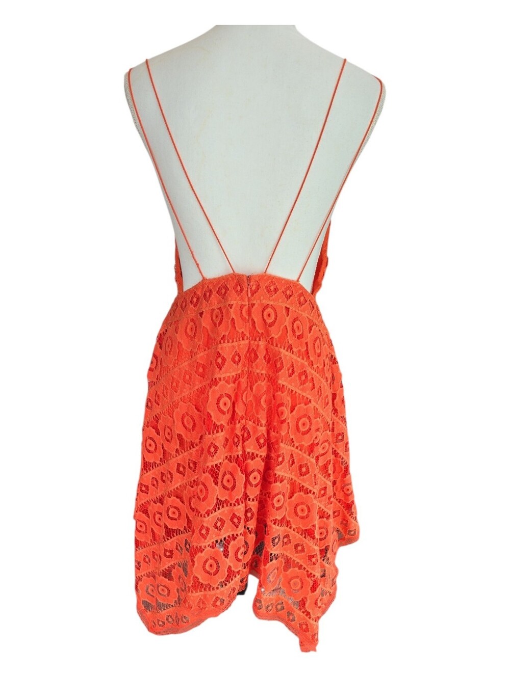 Free People Just Like Honey Crochet Lace Dress Size 8 Orange Handkerchief Hem - Picture 4 of 10